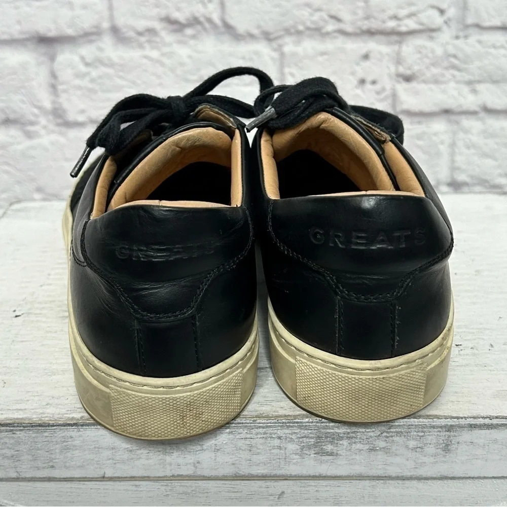 Greats Brooklyn Court Sneaker in Black Dark Shadow Leather